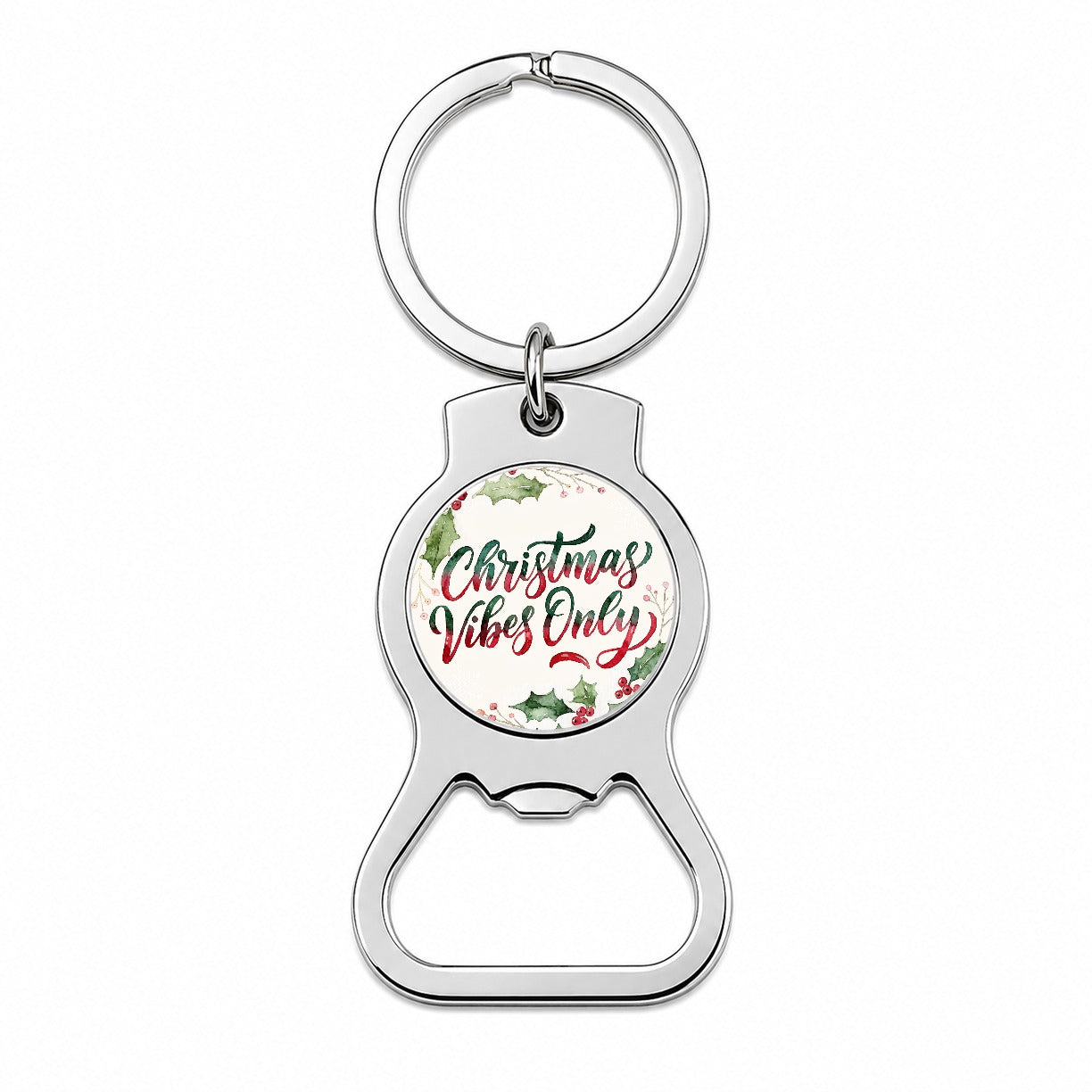 Christmas Vibes Only Script Bottle Opener Keychain