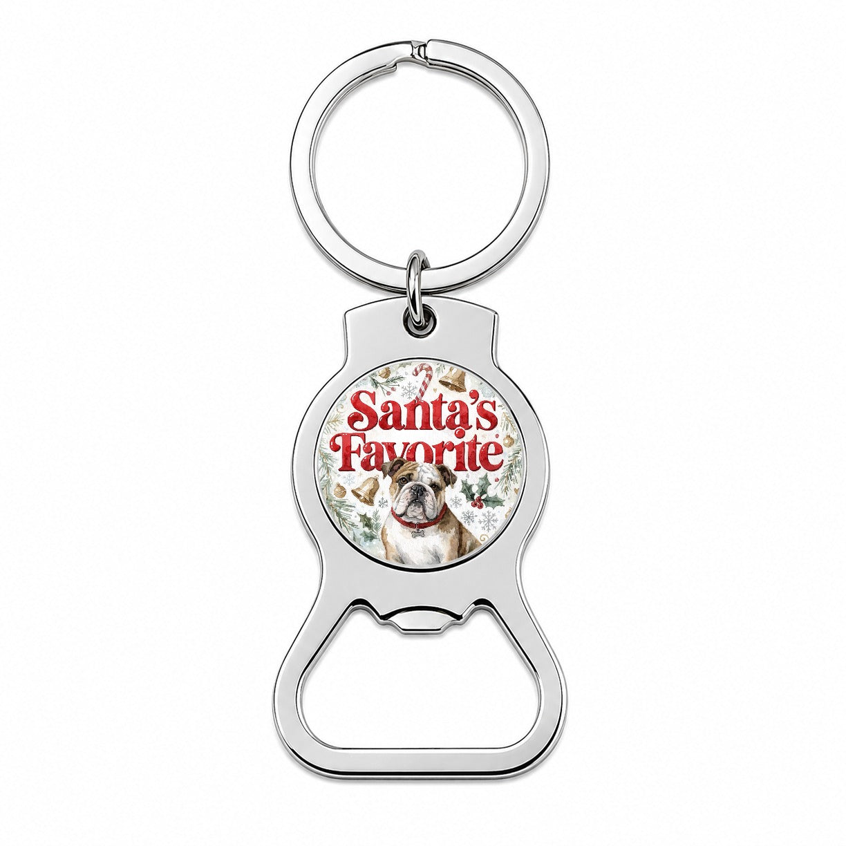 English Bulldog Christmas Santa's Favorite Bottle Opener Keychain