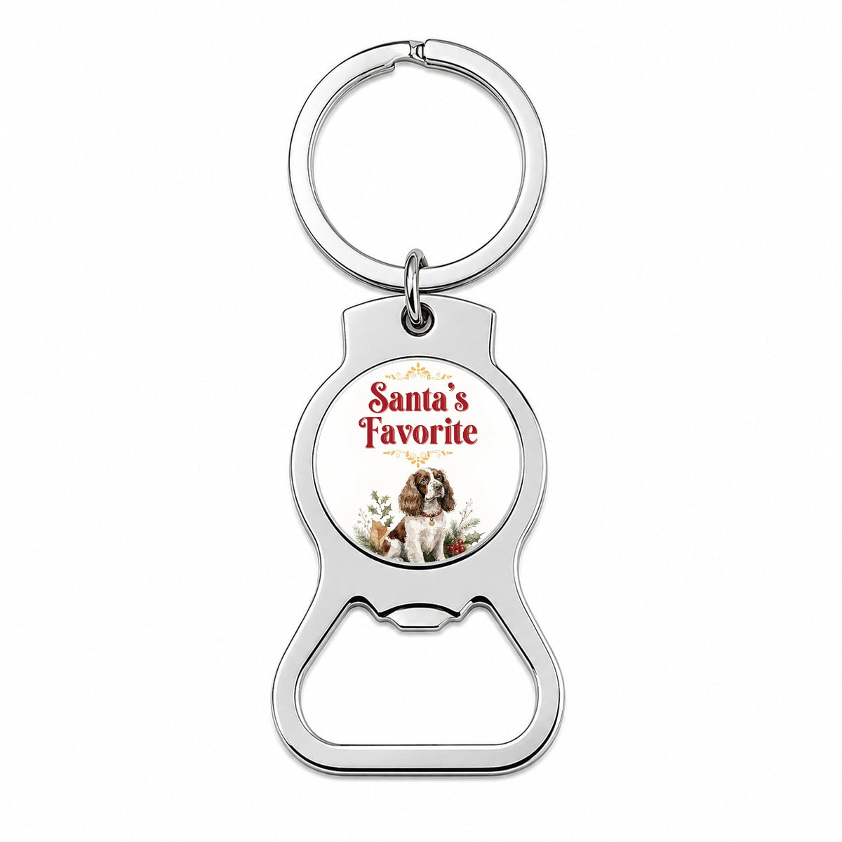 English Springer Spaniel Dog Christmas Santa's Favorite Bottle Opener Keychain