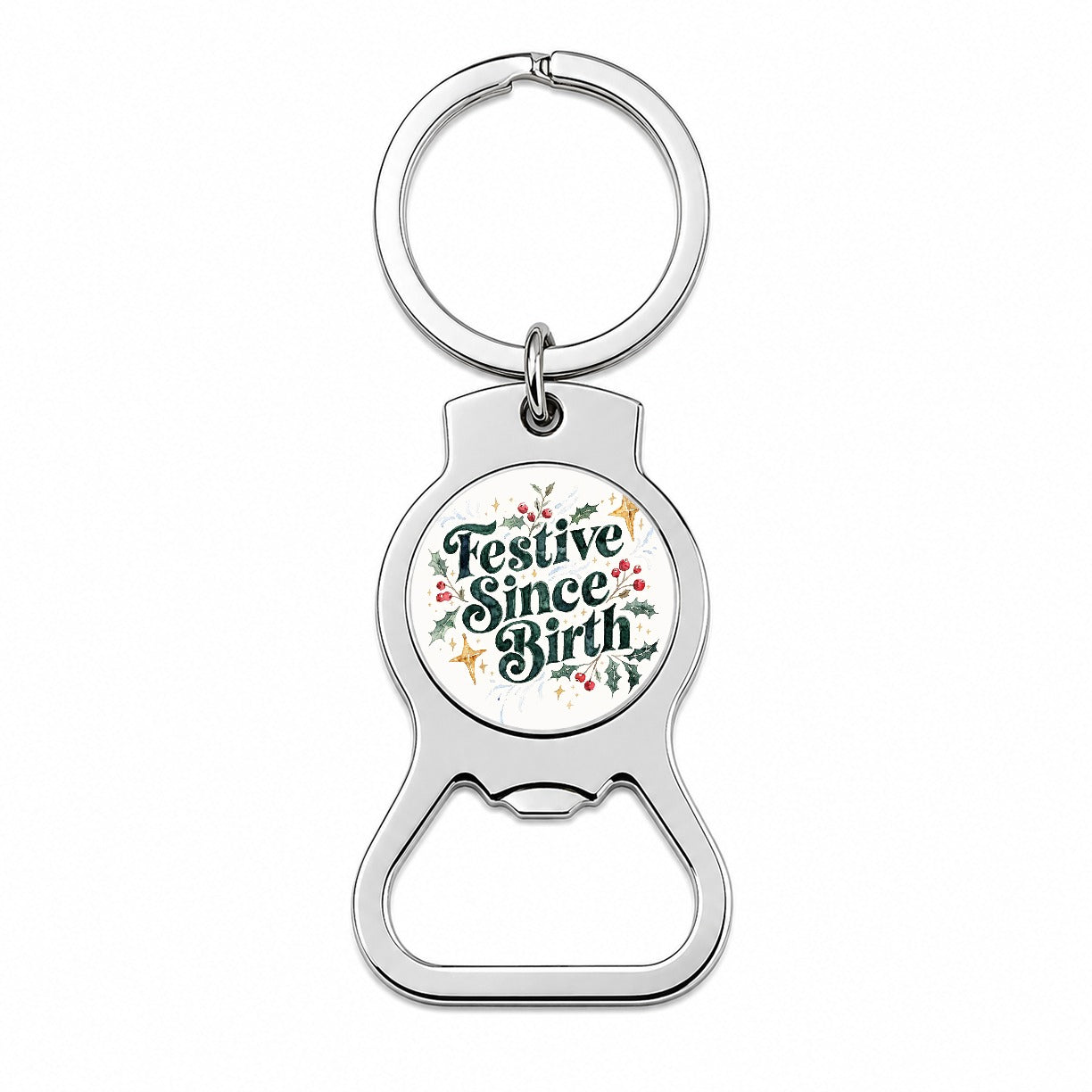 Festive Since Birth Christmas Script Bottle Opener Keychain