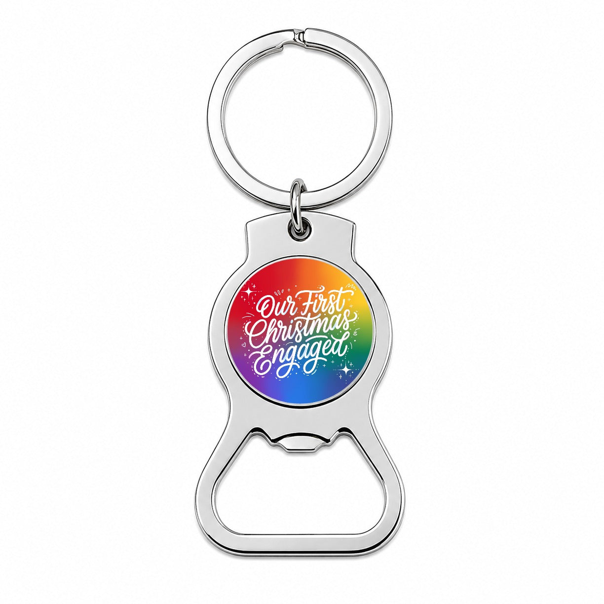 First Christmas Engaged Pride LGBTQ Rainbow Bottle Opener Keychain