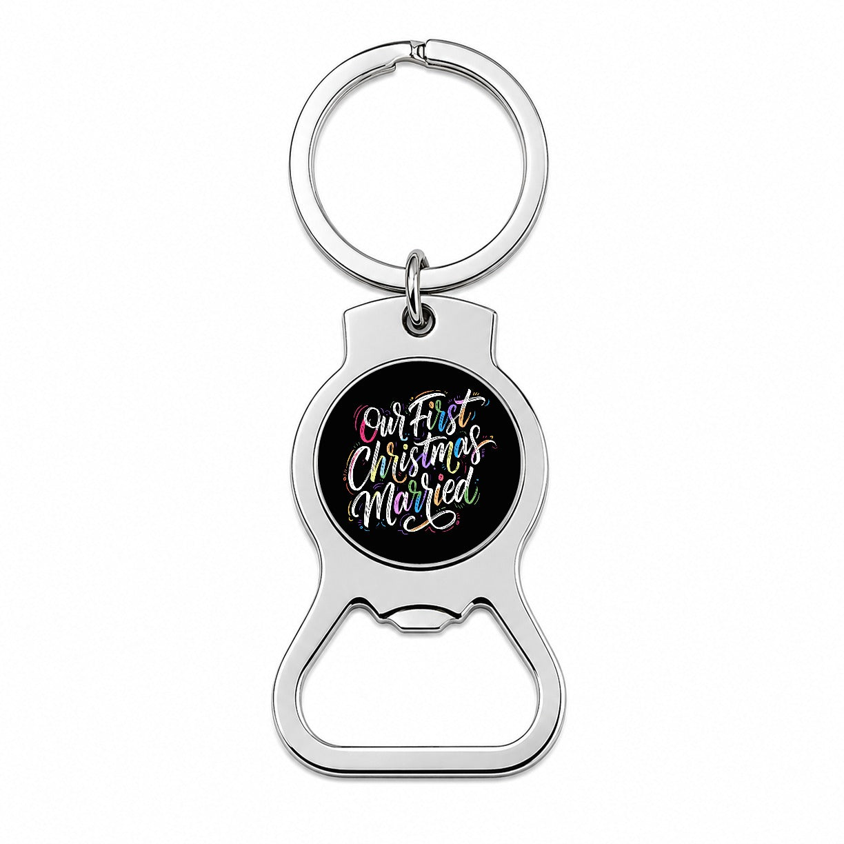 First Christmas Married Elegant Black Bottle Opener Keychain