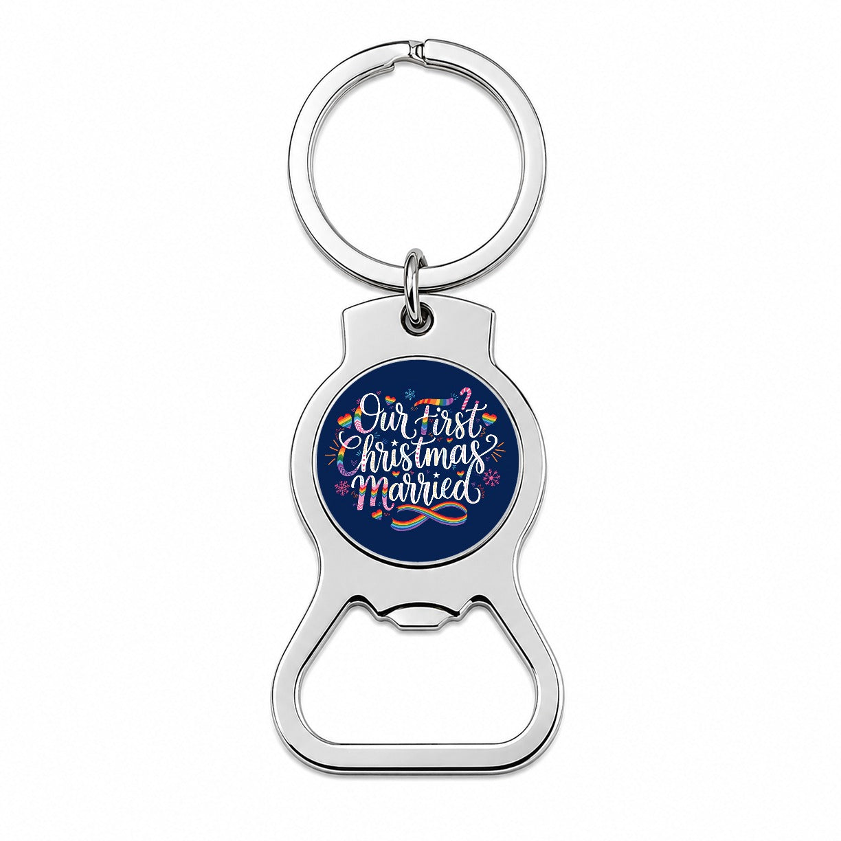 First Christmas Married Pride LGBTQ Bottle Opener Keychain