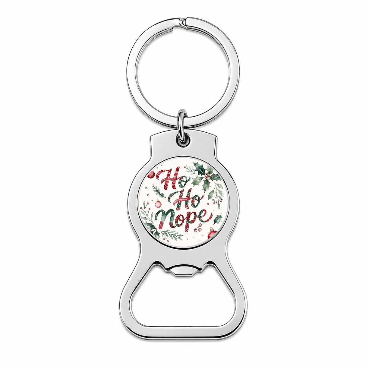 Ho Ho Nope Christmas Funny Red Green Bottle Opener Keychain