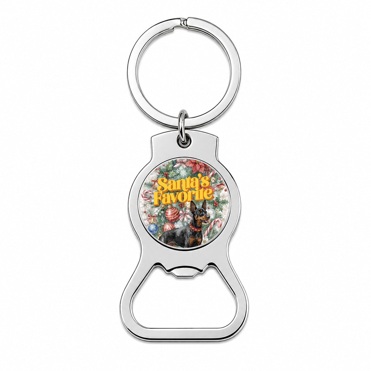 Miniature Pinscher Dog Christmas Santa's Favorite Bottle Opener Keychain