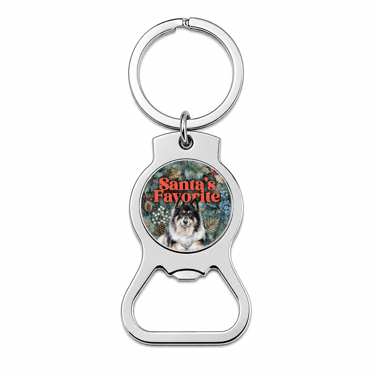 Norwegian Elkhound Dog Christmas Santa's Favorite Bottle Opener Keychain
