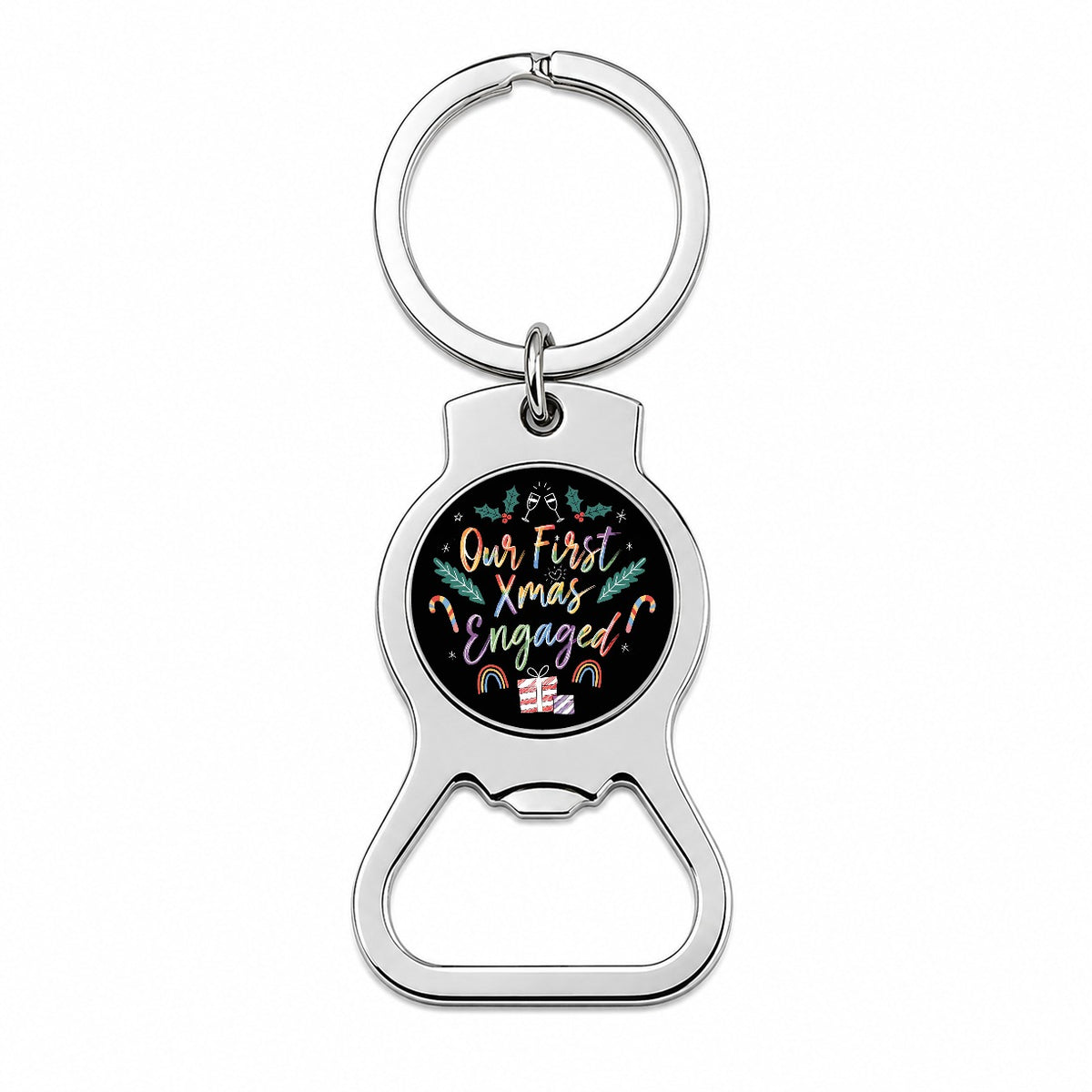 Our First Christmas Xmas Engaged LGBTQ Pride Cute Bottle Opener Keychain