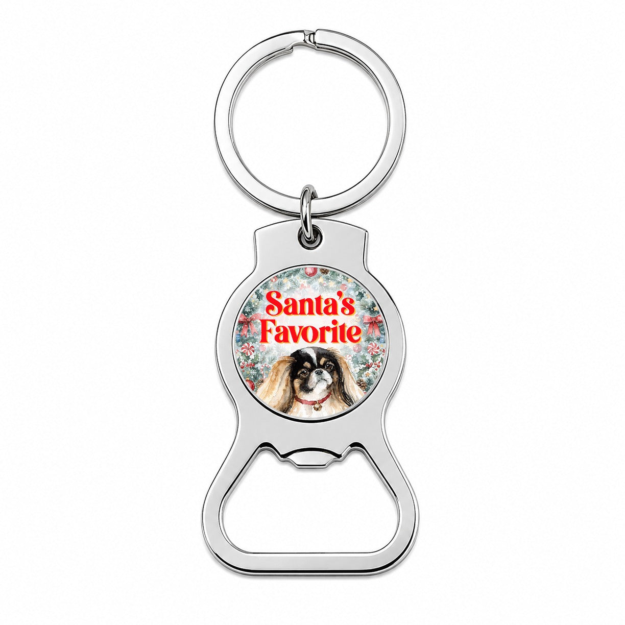 Pekingese Dog Christmas Santa's Favorite Bottle Opener Keychain
