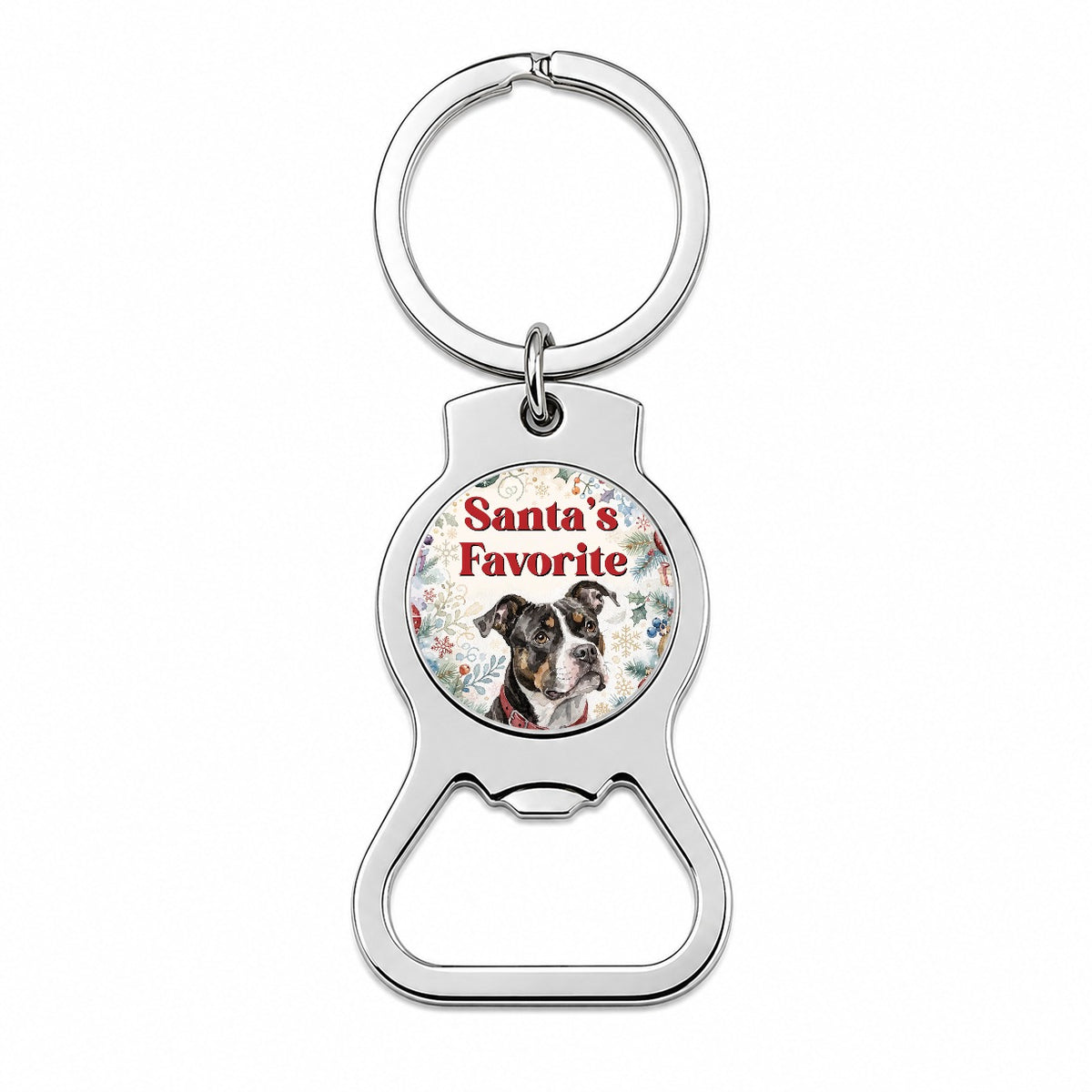 Pit Bull Mix Dog Christmas Santa's Favorite Bottle Opener Keychain