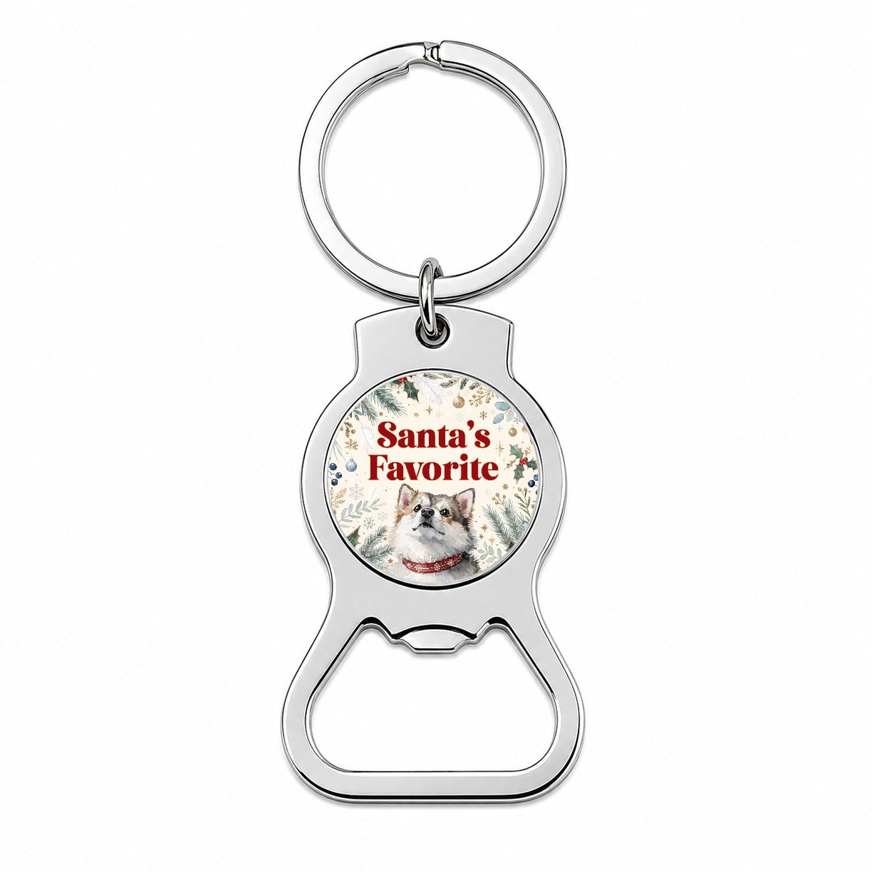 Pomsky Dog Christmas Santa's Favorite Bottle Opener Keychain