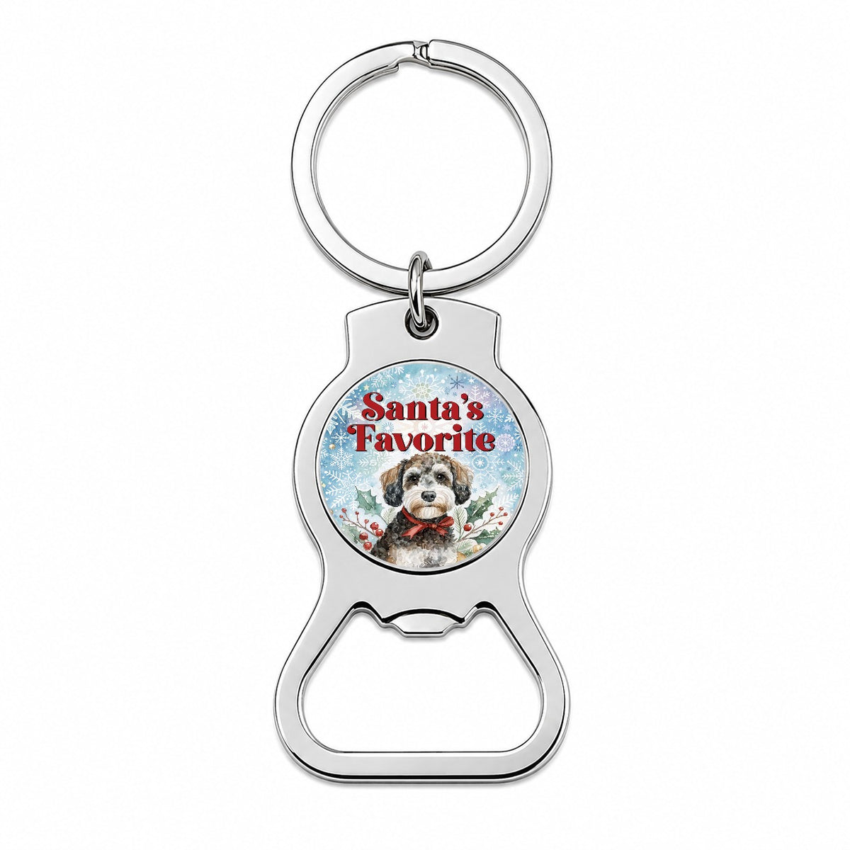 Schnoodle Dog Christmas Santa's Favorite Bottle Opener Keychain