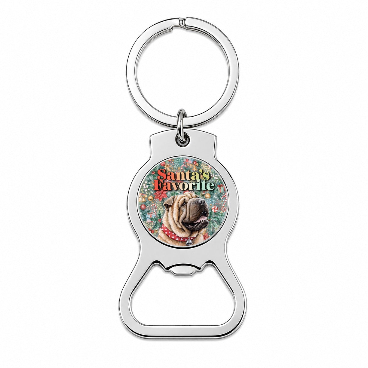 Shar Pei Dog Christmas Santa's Favorite Bottle Opener Keychain