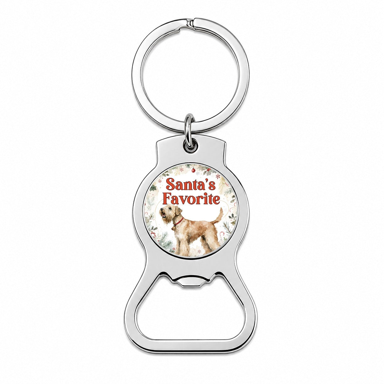 Soft Coated Wheaten Terrier Dog Christmas Santa's Favorite Bottle Opener Keychain