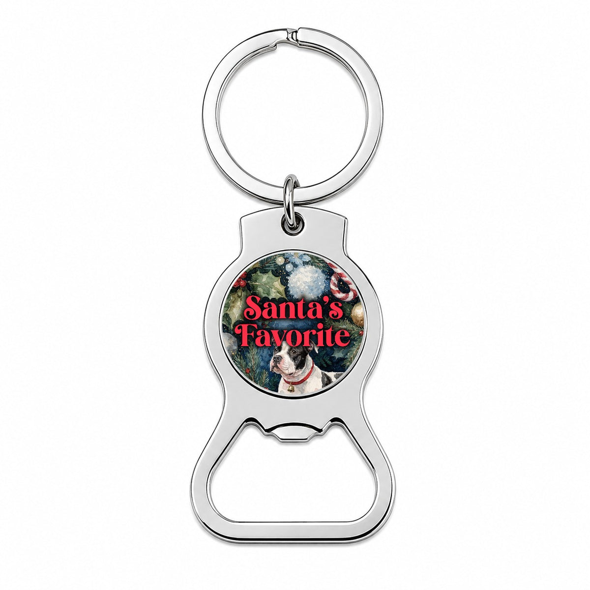 Staffordshire Bull Terrier Dog Christmas Santa's Favorite Bottle Opener Keychain