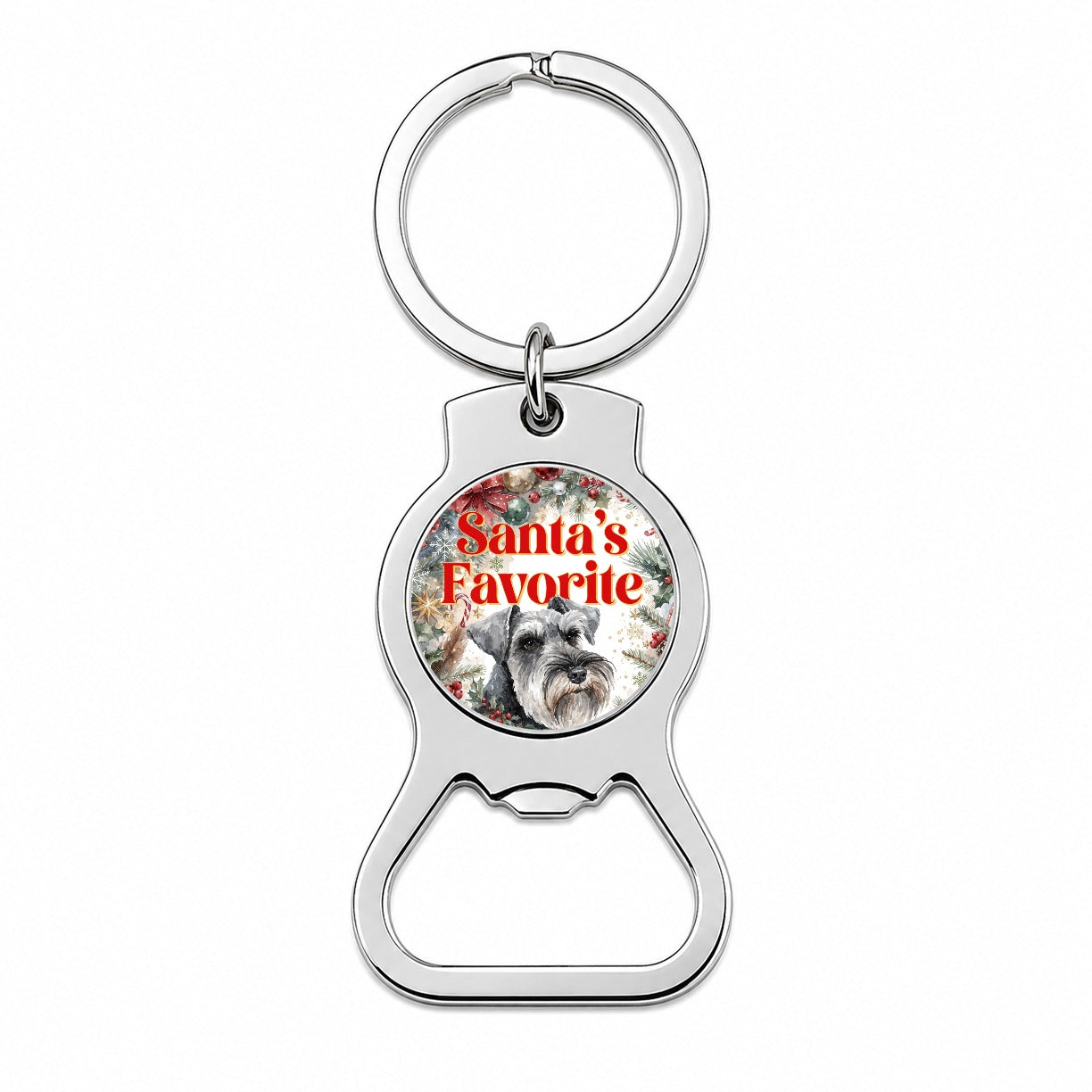 Standard Schnauzer Dog Christmas Santa's Favorite Bottle Opener Keychain