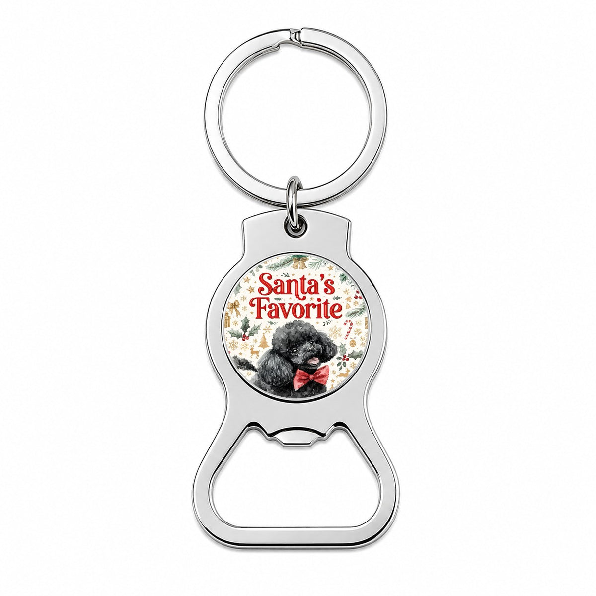 Toy Poodle Dog Christmas Santa's Favorite Bottle Opener Keychain