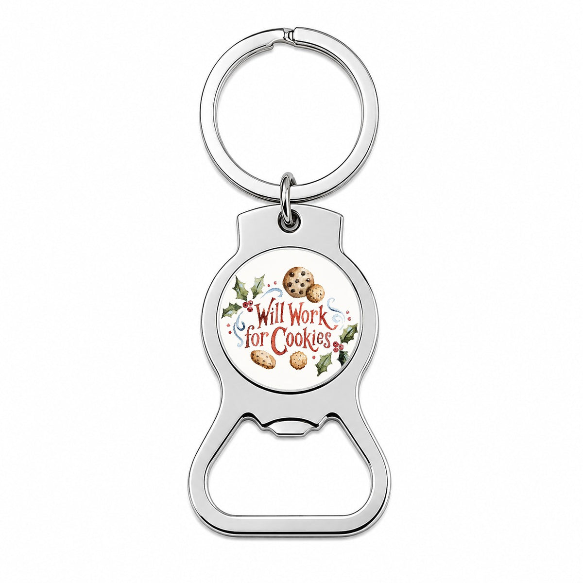 Will Work For Cookies Christmas Funny Bottle Opener Keychain