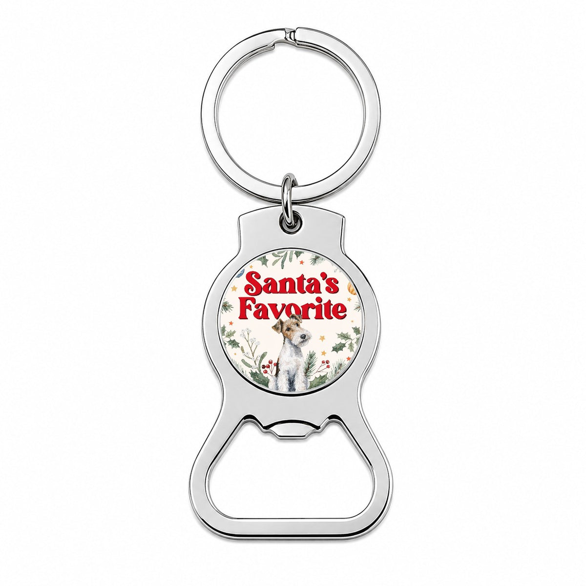Wire Fox Terrier Dog Christmas Santa's Favorite Bottle Opener Keychain