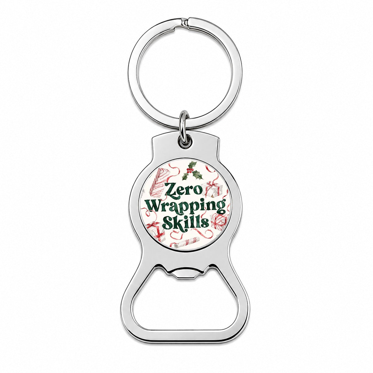 Zero Wrapping Skills Christmas Funny Red Green Bottle Opener Keychain