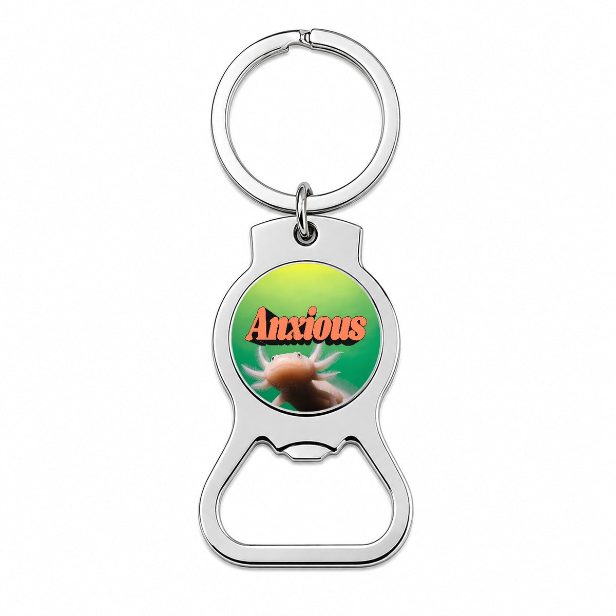 Anxious Axolotl Funny Bottle Opener Keychain