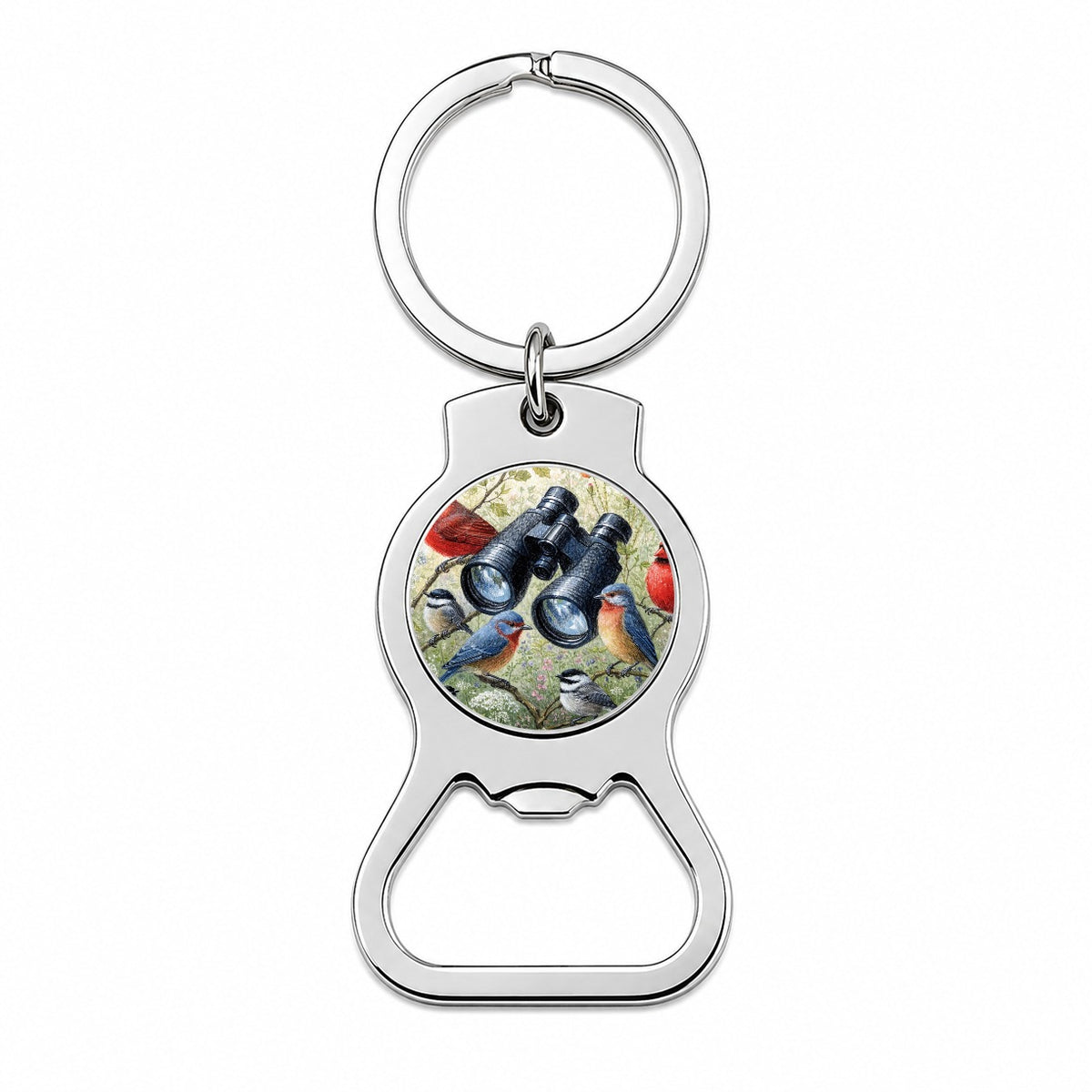 Birdwatching Binoculars Birds Bottle Opener Keychain