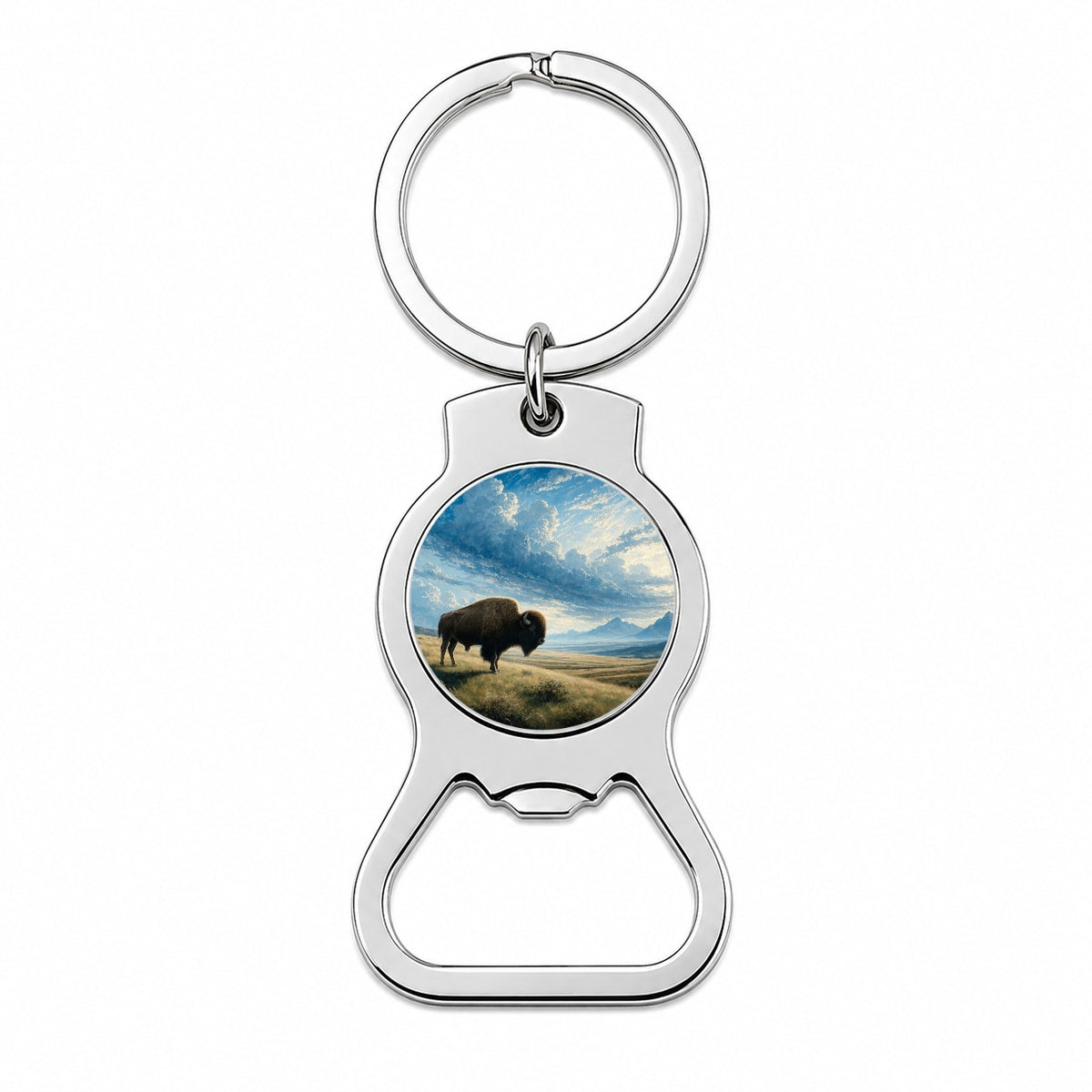 Bison Prairie Landscape Bottle Opener Keychain
