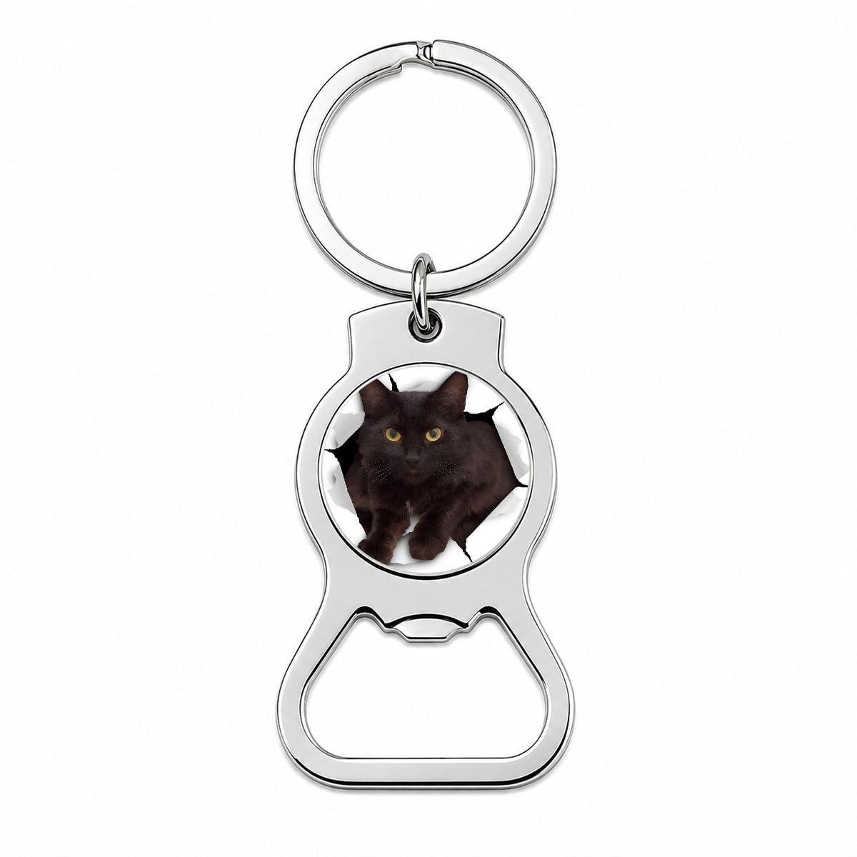 Black Cat Breakout Bottle Opener Keychain