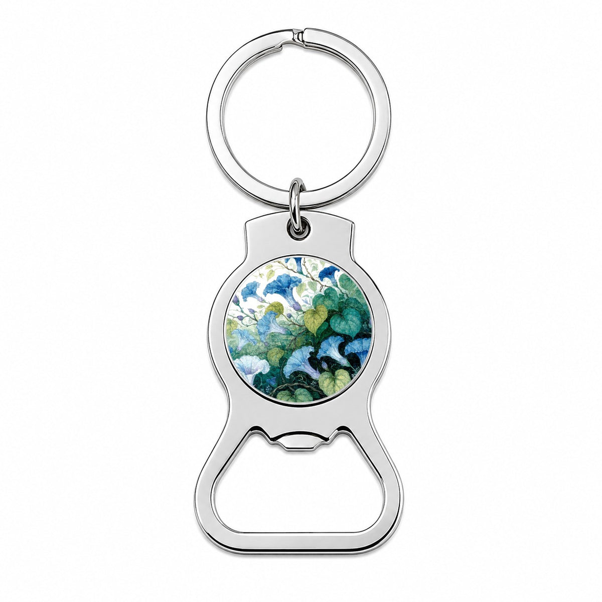 Blue Morning Glory Vines Bottle Opener Keychain