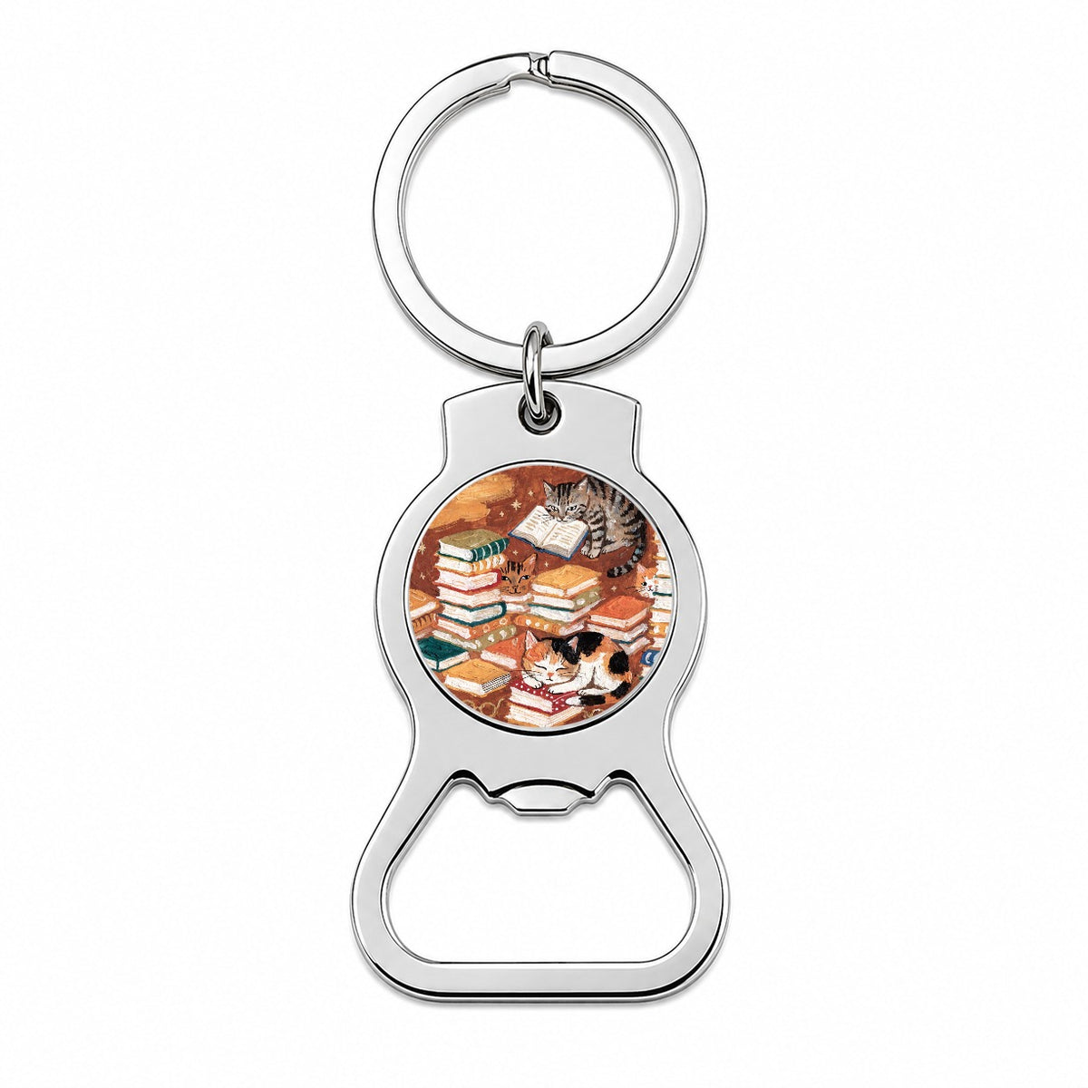 Bookish Cozy Cats Sleeping Reading Bottle Opener Keychain