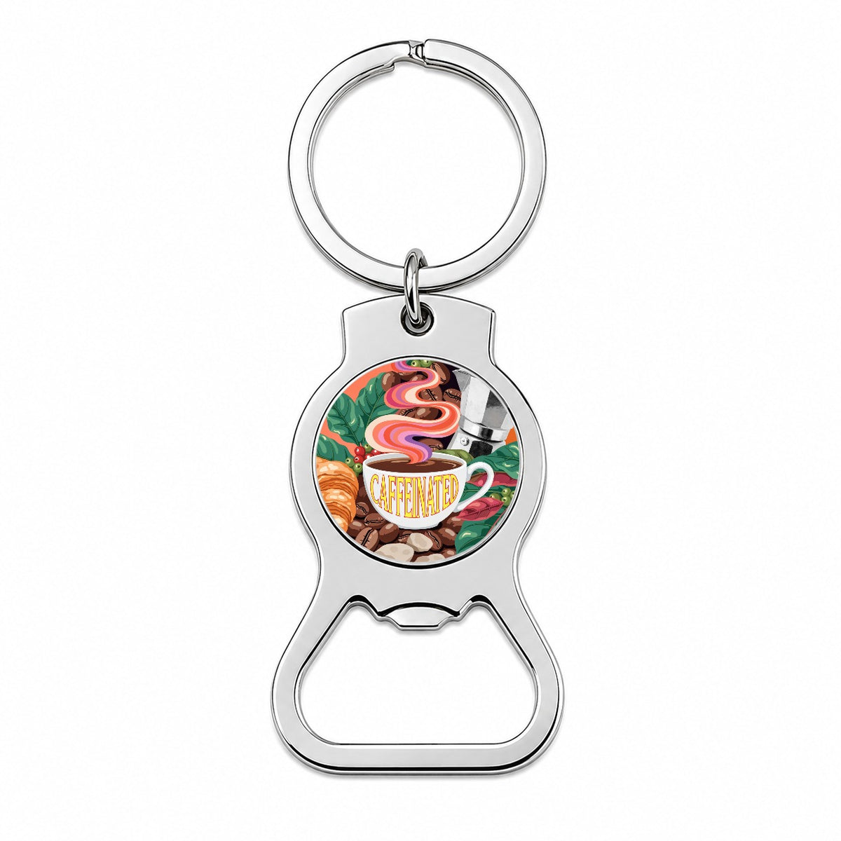 Caffeinated Coffee Cup Lover Fun Bottle Opener Keychain