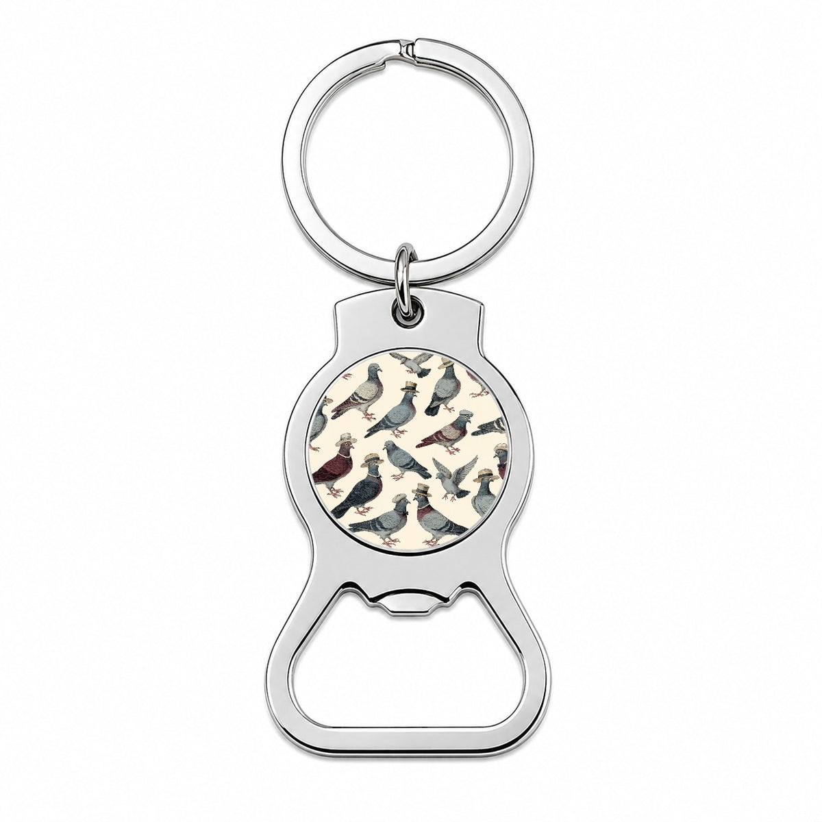 Charming Pigeons Wearing Hat Bottle Opener Keychain