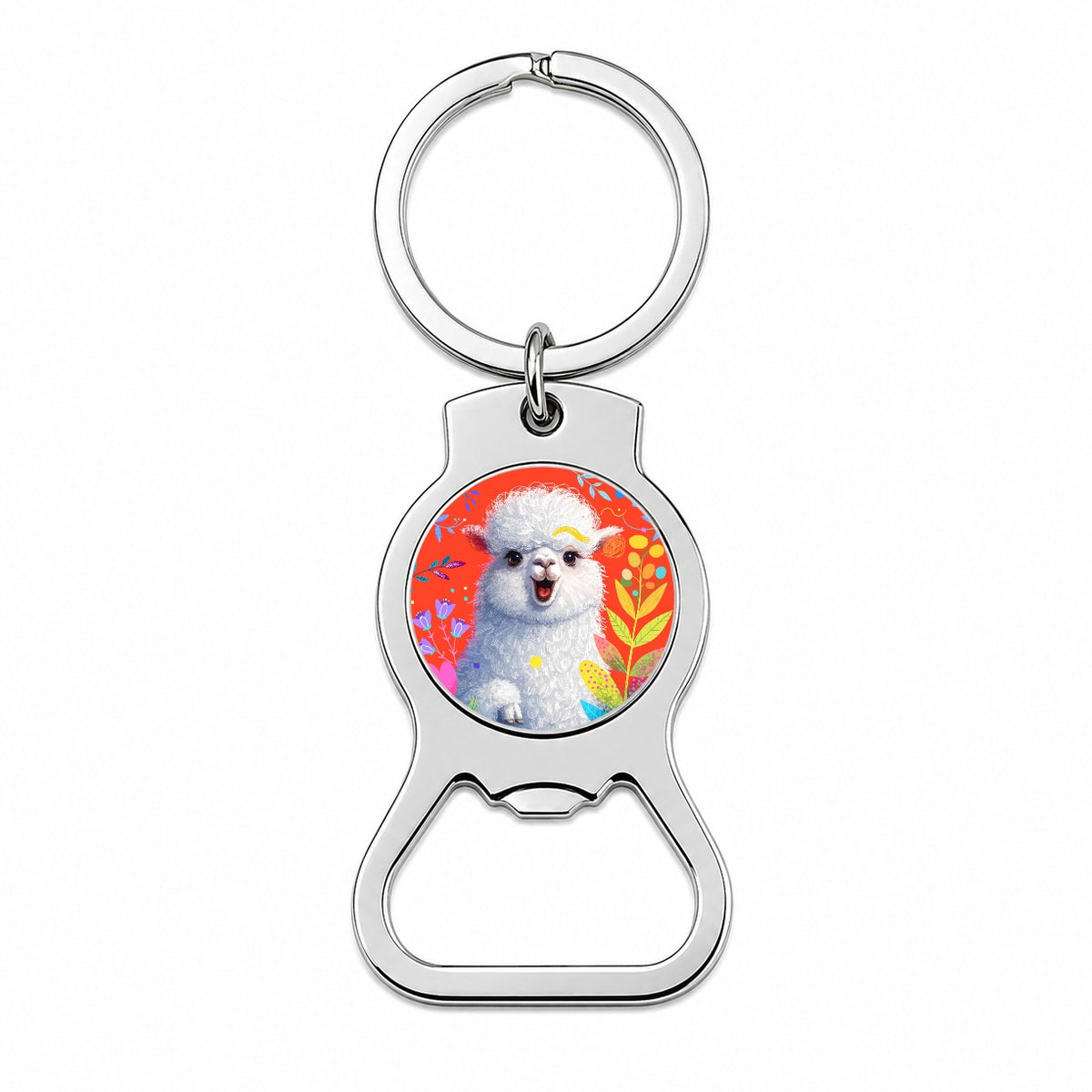 Colorful Alpaca Portrait Bottle Opener Keychain