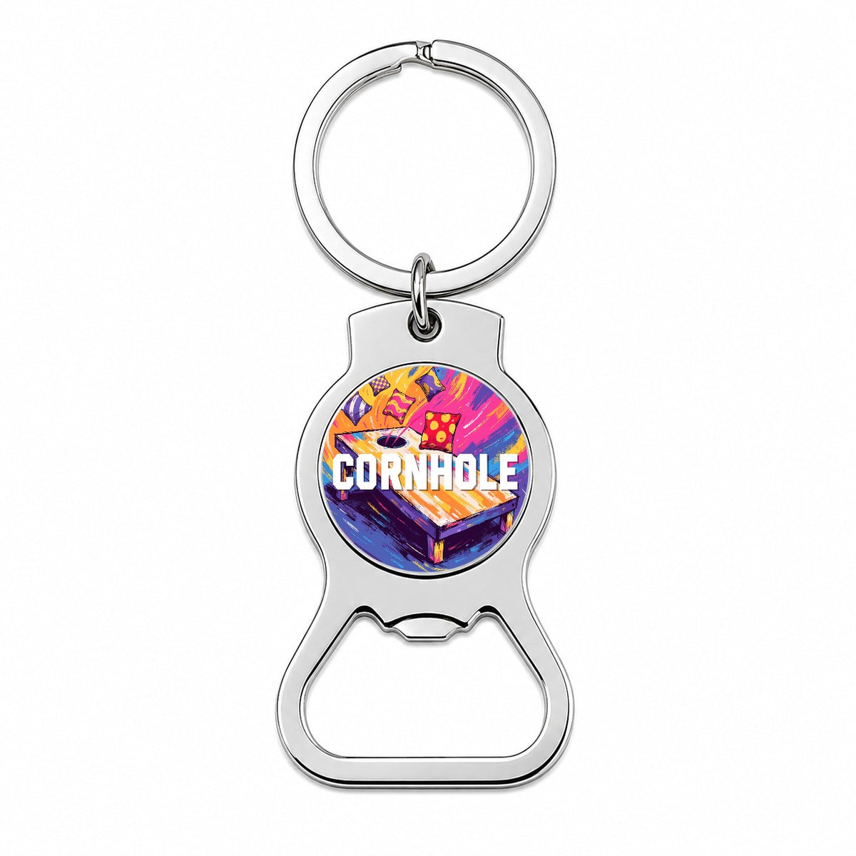 Cornhole Game Bottle Opener Keychain