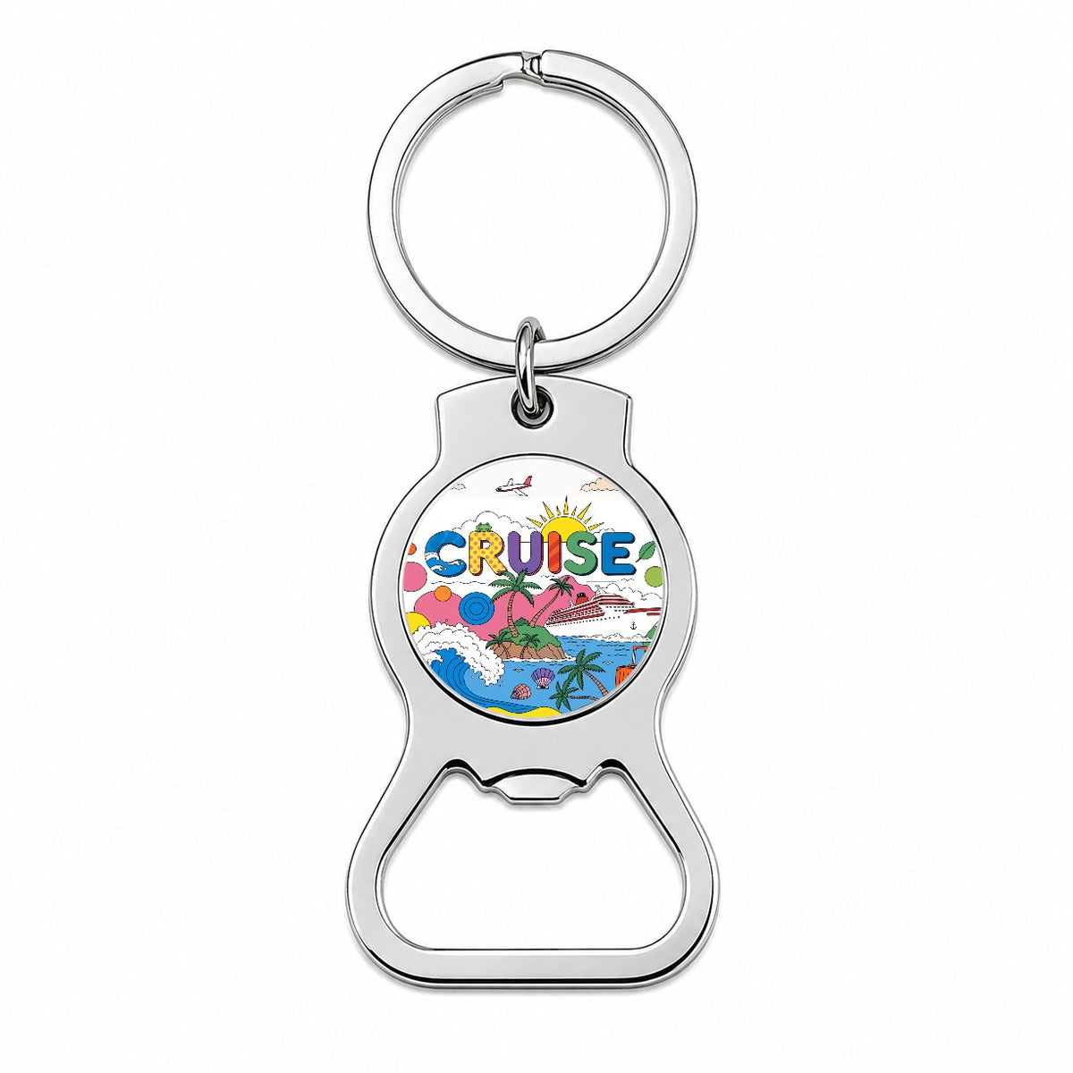 Cruise Ship Colorful Bold Travel Bottle Opener Keychain