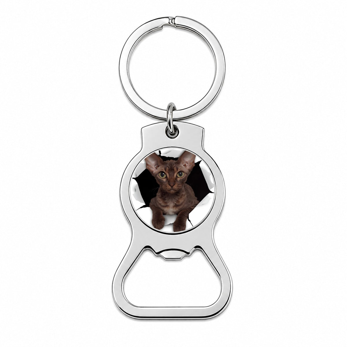 Devon Rex Cat Breakout Bottle Opener Keychain