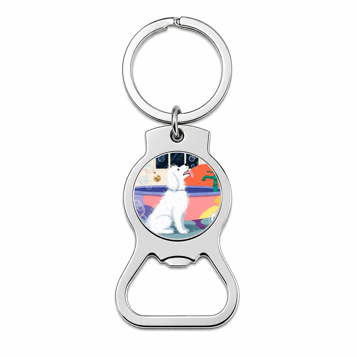 Dog Groomer Bubble Bath Bottle Opener Keychain