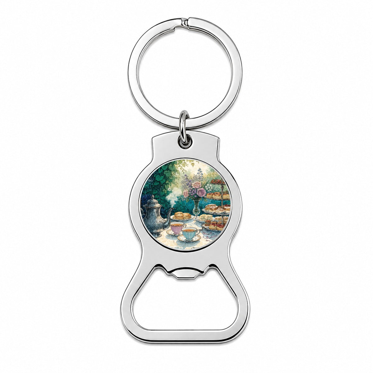 Elegant Afternoon Tea Pot Scones Bottle Opener Keychain