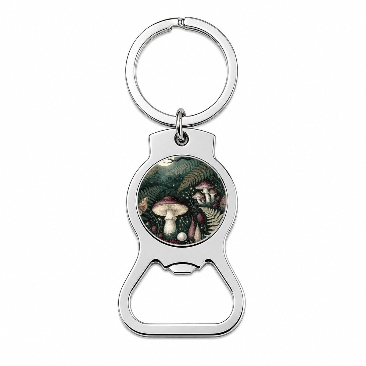 Enchanted Forest Floor Mushrooms Ferns Bottle Opener Keychain