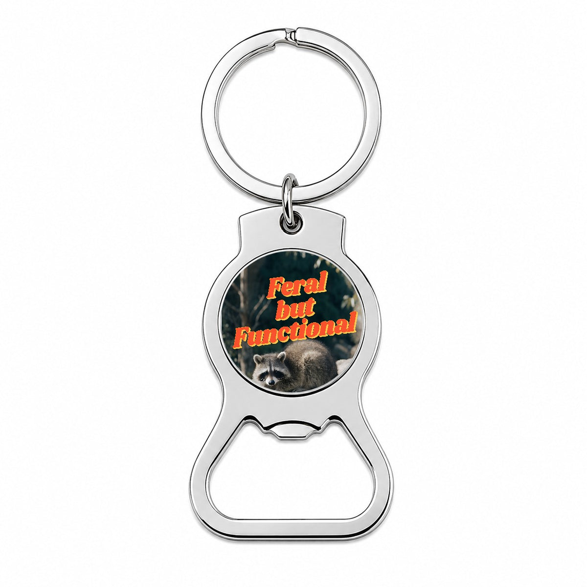 Feral But Functional Raccoon Funny Bottle Opener Keychain