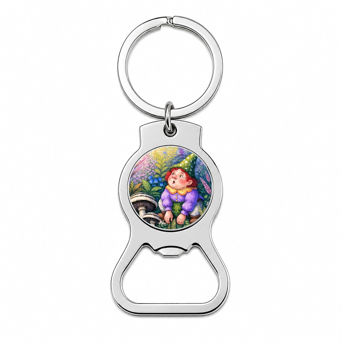 Garden Gnome Flowers Bottle Opener Keychain