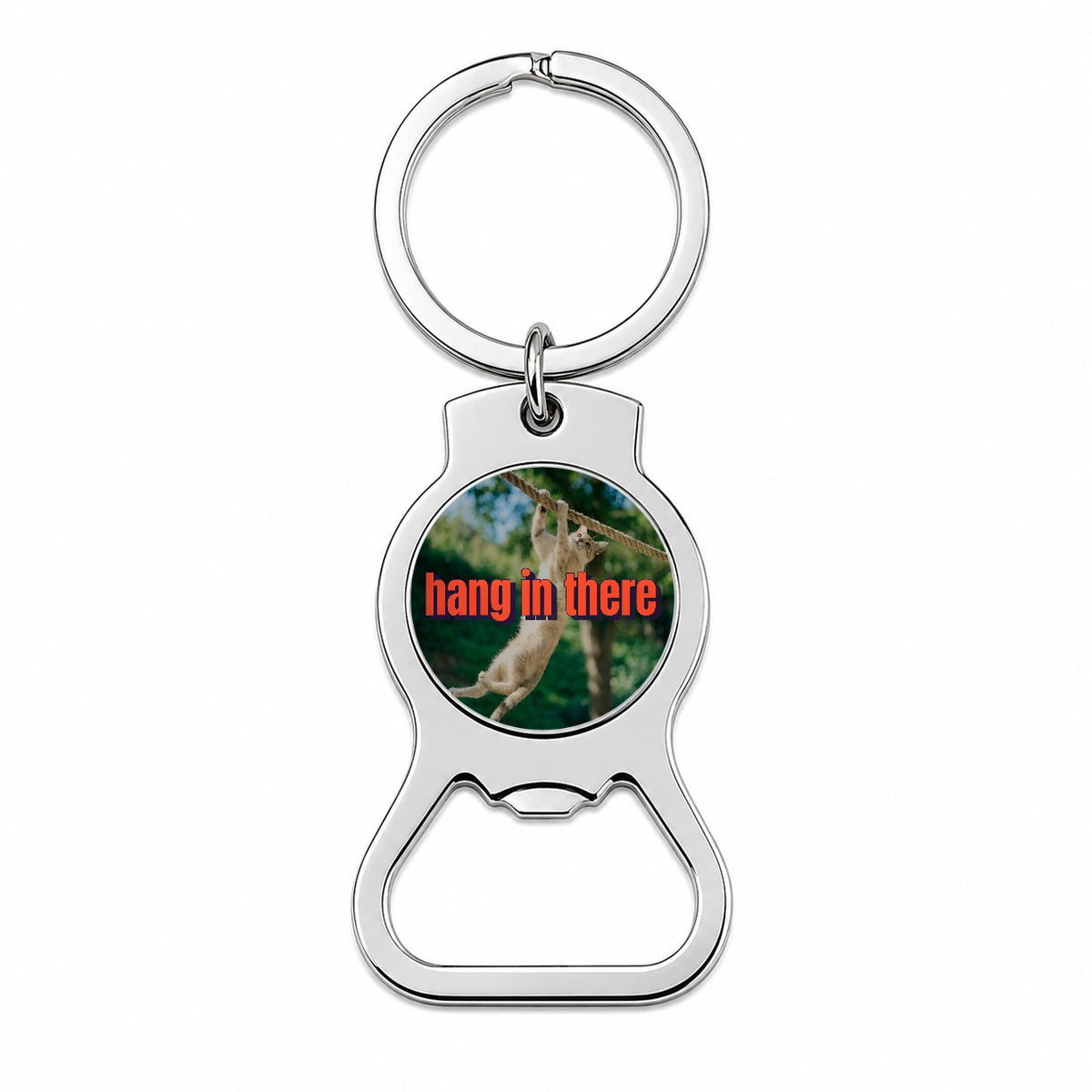 Hang In There Cat Funny Bottle Opener Keychain