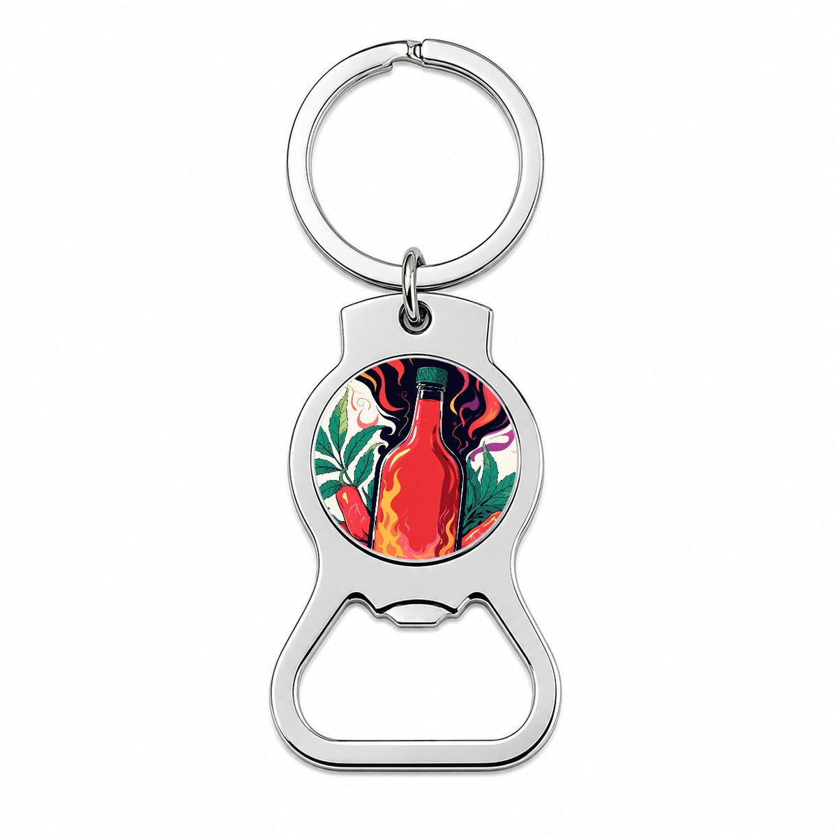 Hot Sauce Peppers Bottle Opener Keychain