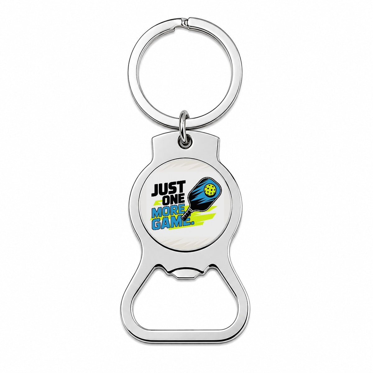 Just One More Game Sporty Pickleball Bottle Opener Keychain