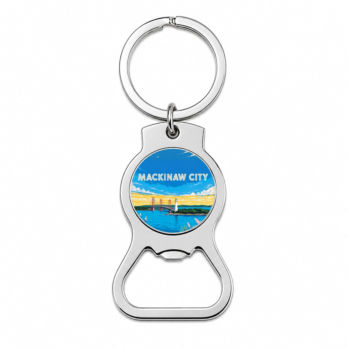 Mackinaw City Michigan Travel Bottle Opener Keychain