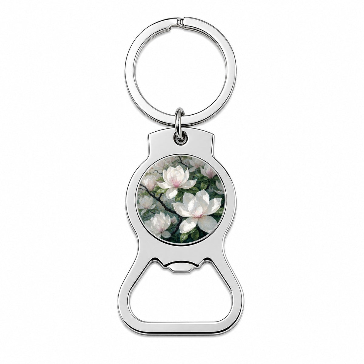 Magnolia Blossom Flowers Bottle Opener Keychain