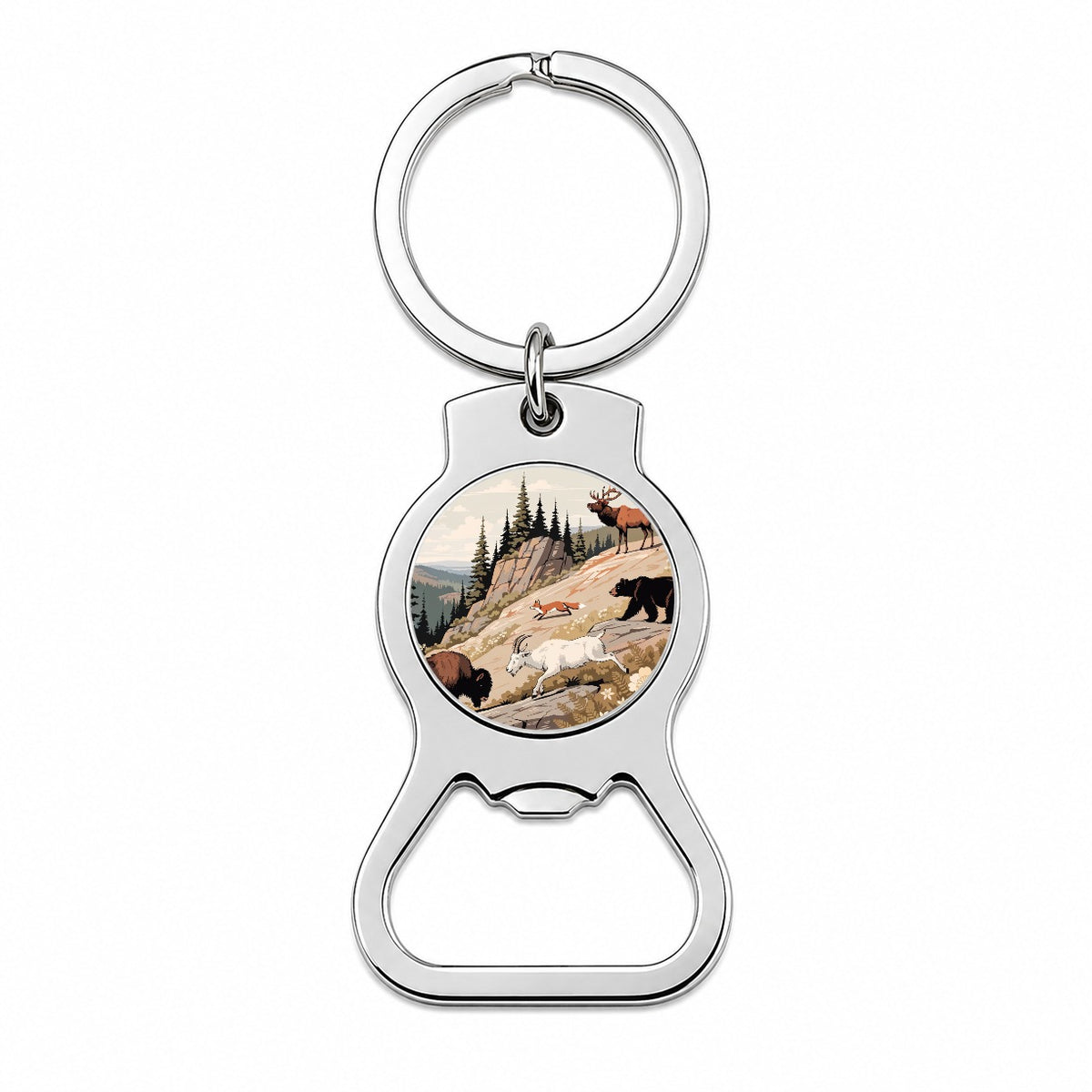 National Park Animals Bear Elk Fox Bison Bottle Opener Keychain