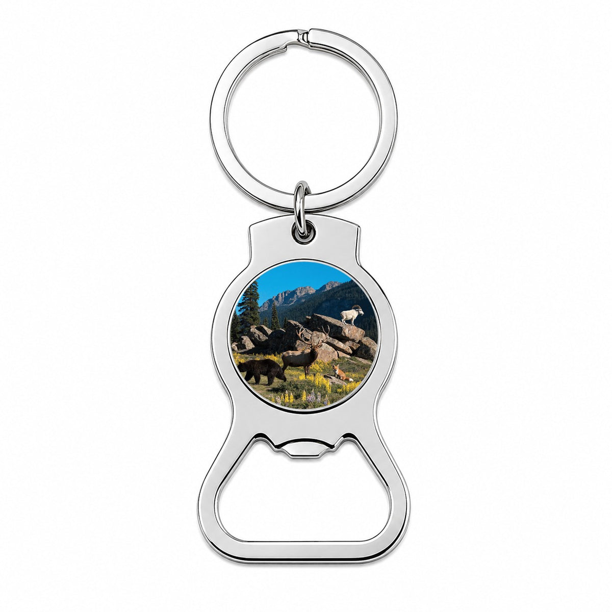 National Park Animals Photo Bear Elk Fox Goat Bottle Opener Keychain