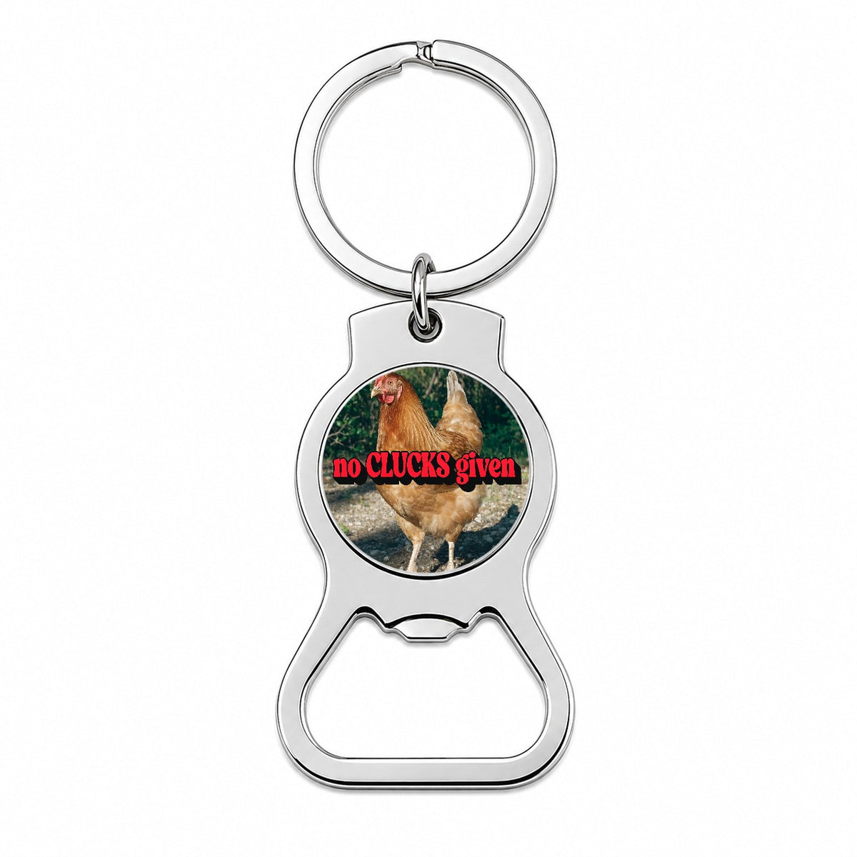 No Clucks Given Chicken Funny Bottle Opener Keychain