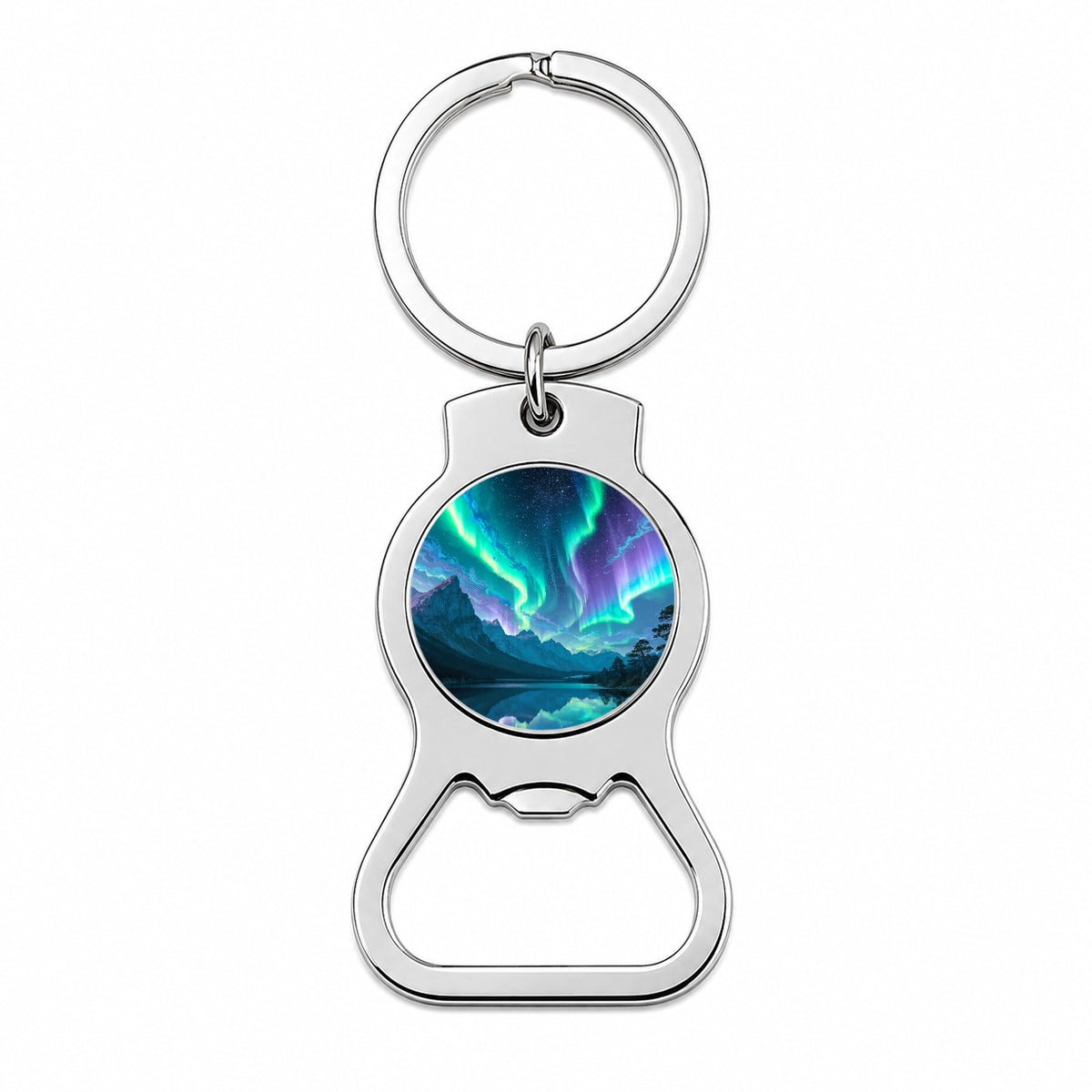 Northern Lights Mountain Lake Bottle Opener Keychain