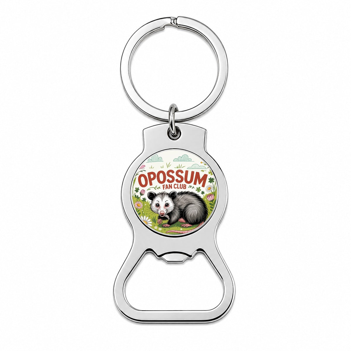 Opossum Fan Club In Flowers Bottle Opener Keychain